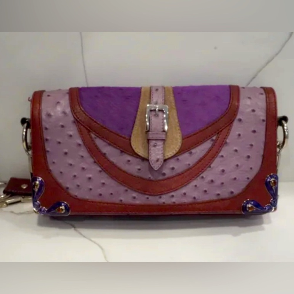 Etro Genuine Ostrich Clutch in Purple